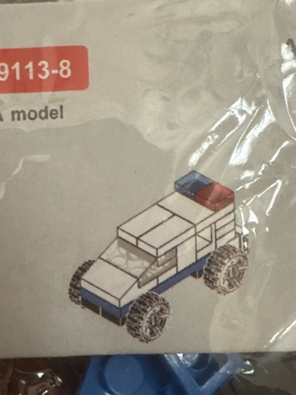Lego White & Blue Police Jeep with Red Light